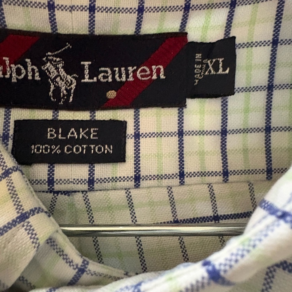 Ralph Lauren Men's White and Blue Checkered Shirt